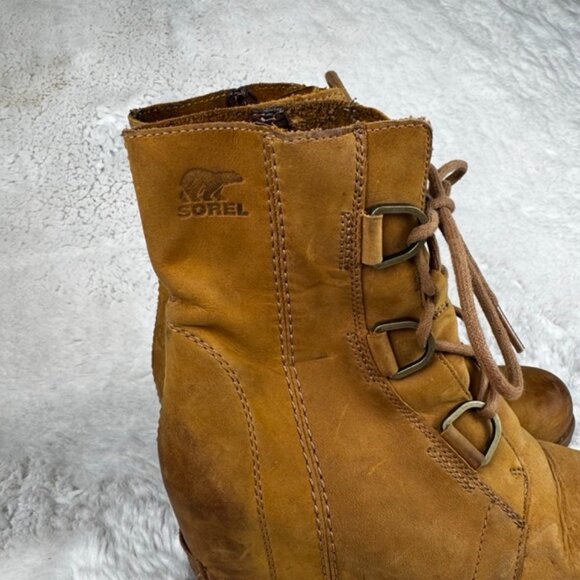 Sorel Boots Women's 7.5 Joan of Arctic Wedge II Carmel Brown Lace Up Waterproof - Picture 2 of 8